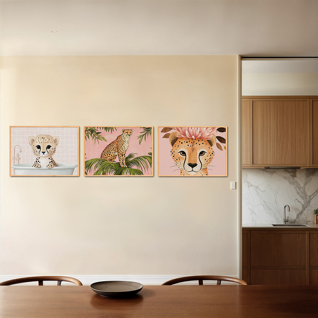 Schattige badkamer cheetah Posterset