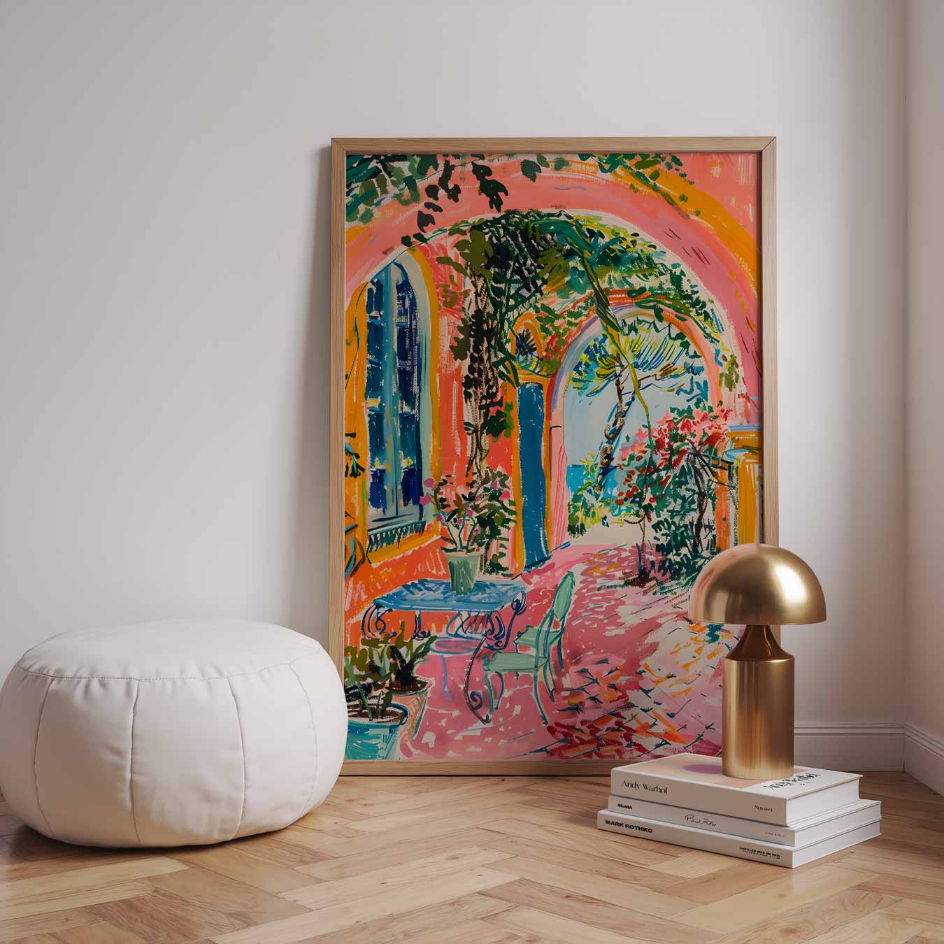 Zomers Terras in Kleurrijke Arches Poster-WallArtistic