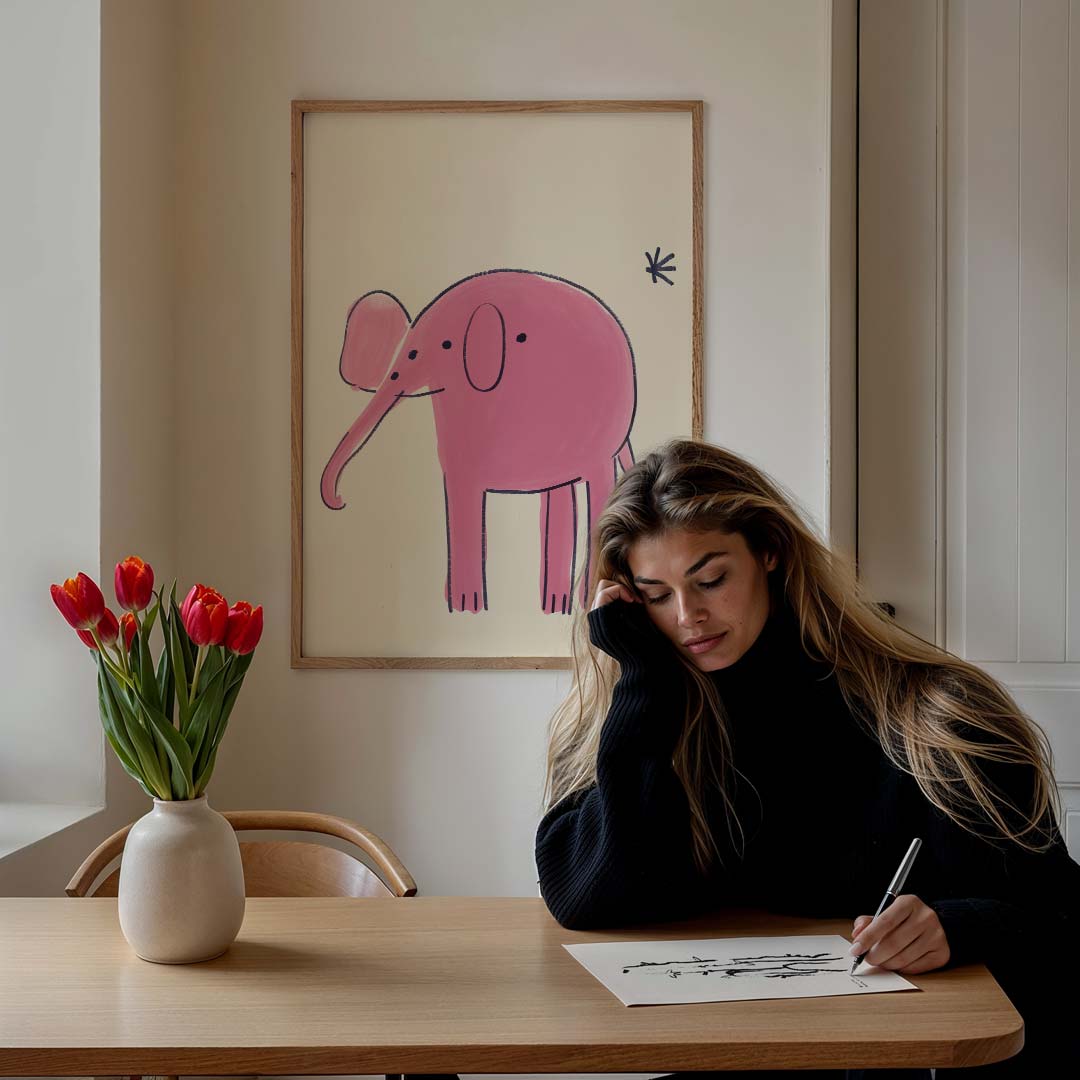 Speelse Roze Olifant Poster-WallArtistic