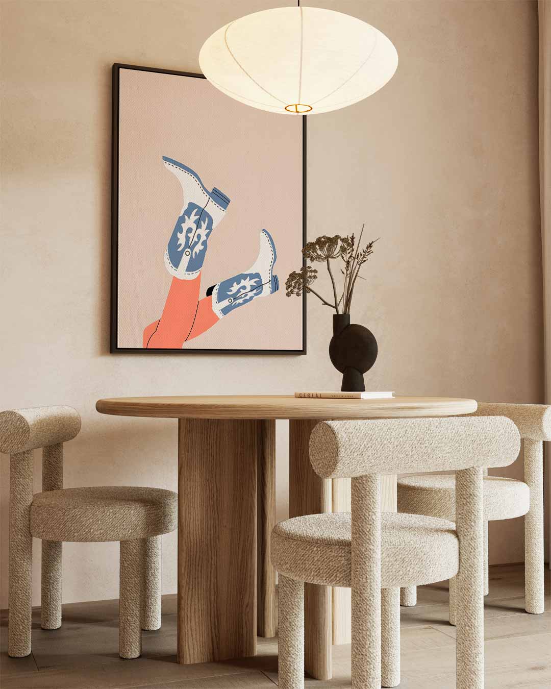 Speelse Cowboylaarzen Illustratie Kunstwerk-canvas-dibond-plexiglas-wanddecoratie-WallArtistic