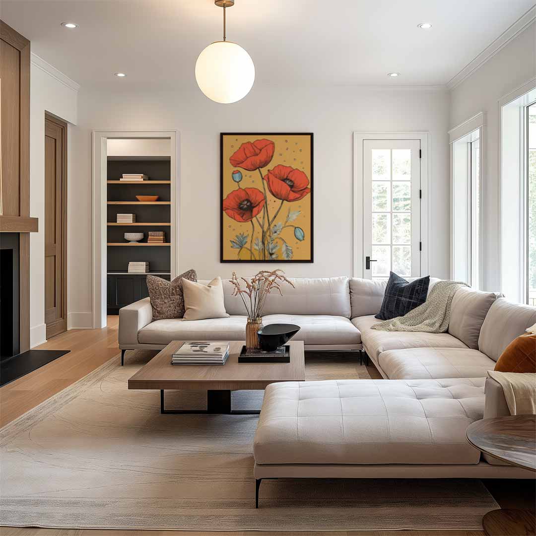 Vrolijke Klaprozen op Gouden Achtergrond Kunstwerk-canvas-dibond-plexiglas-wanddecoratie-WallArtistic
