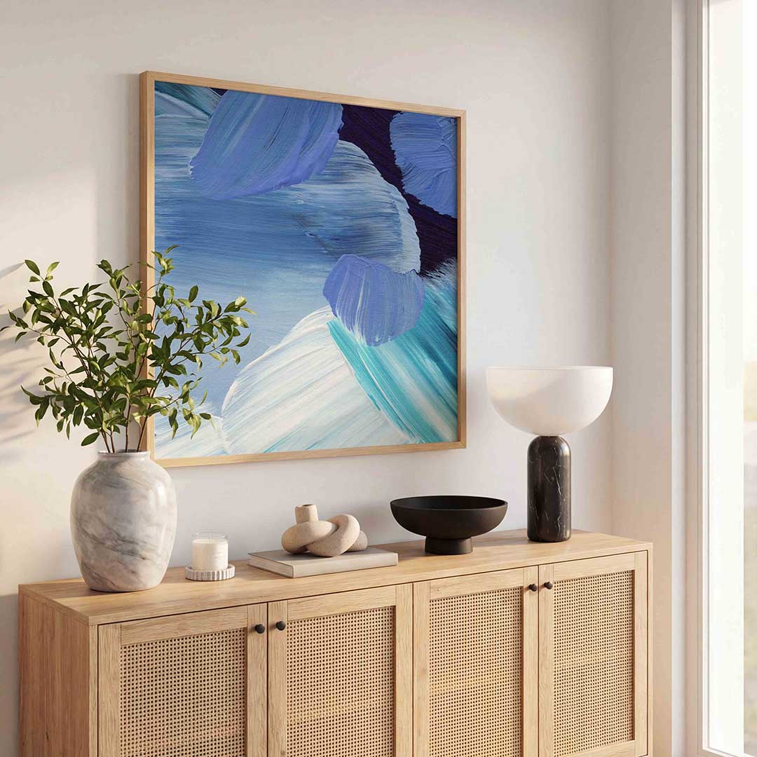 Abstracte blauwe penseelstreken Poster