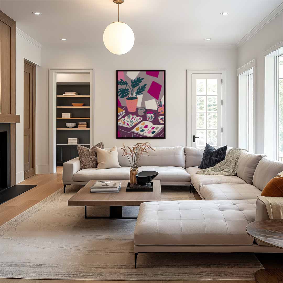 Kleurrijk Ateliertafereel Kunstwerk-canvas-dibond-plexiglas-wanddecoratie-WallArtistic