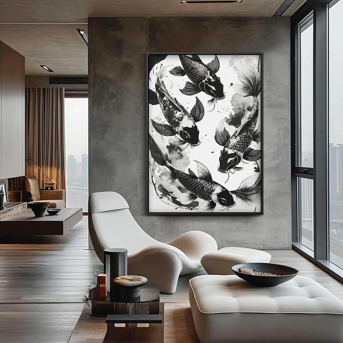 Zachte Gratie van Koi-visjes Kunstwerk-canvas-dibond-plexiglas-wanddecoratie-WallArtistic