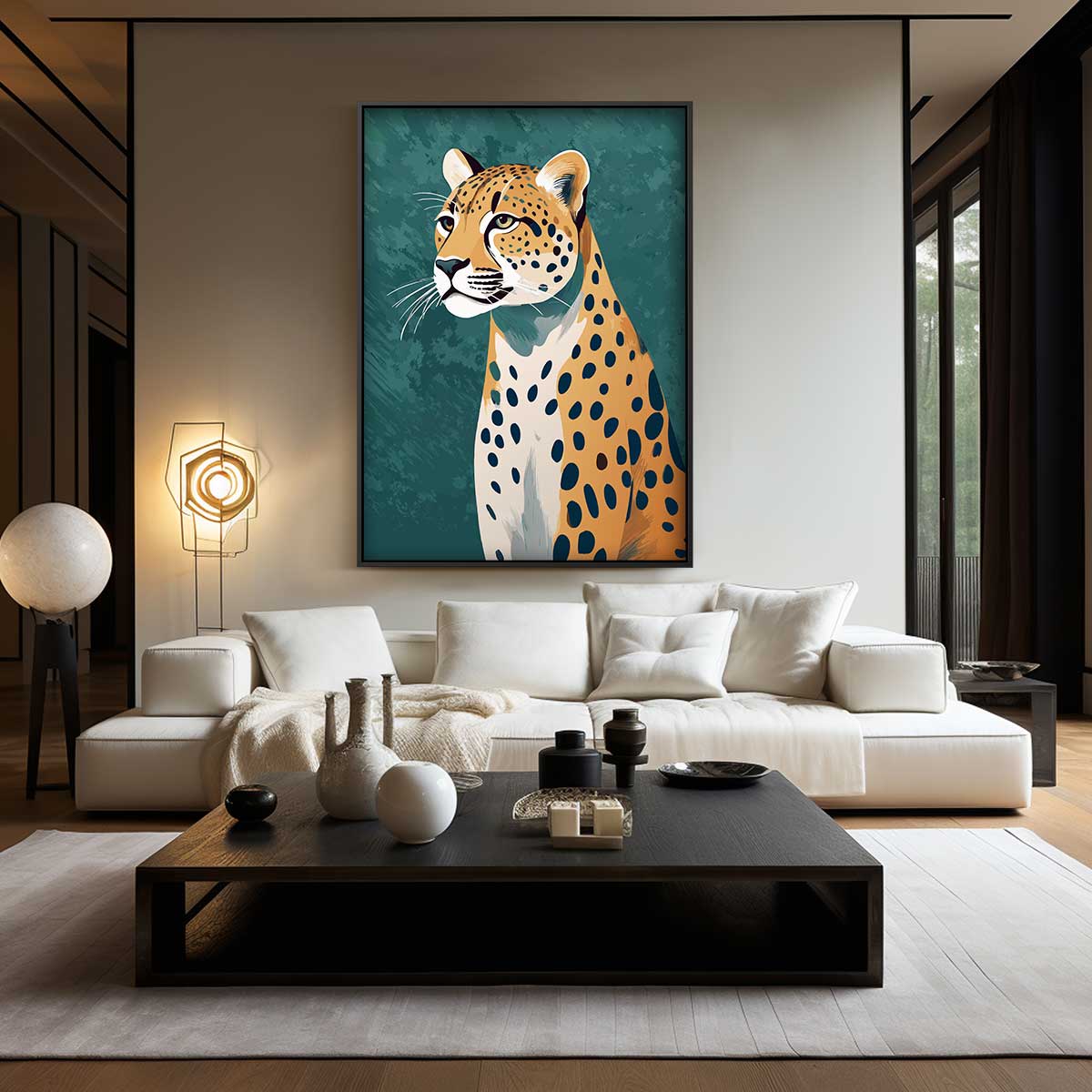 Elegante Jachtluipaard Portret Kunstwerk-canvas-dibond-plexiglas-wanddecoratie-WallArtistic