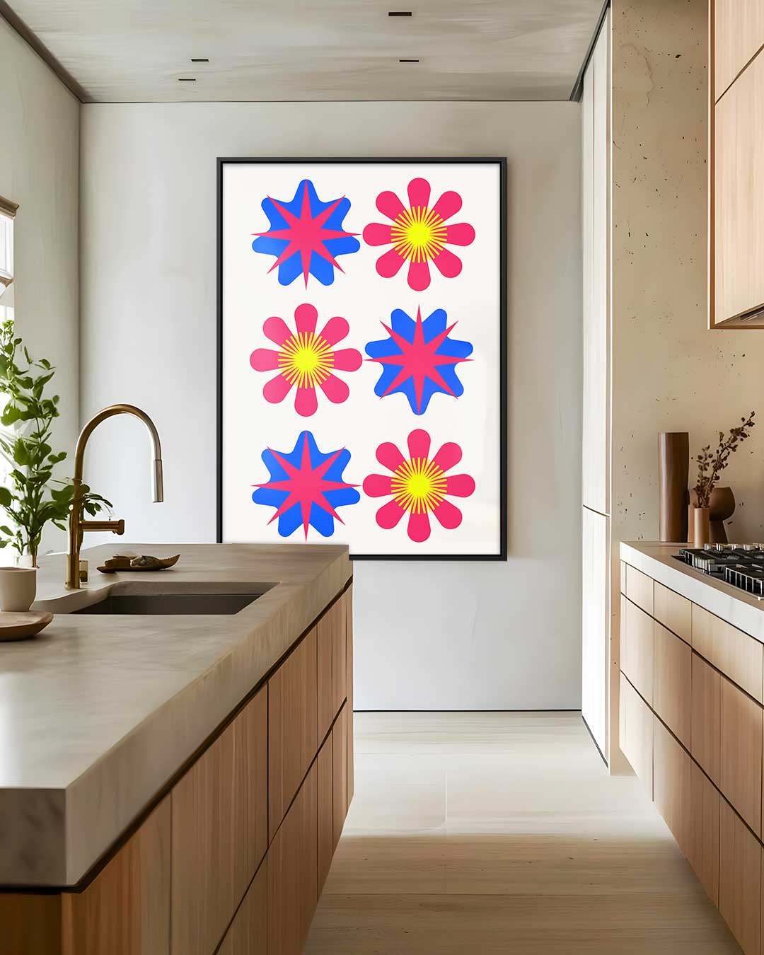 Vrolijke Bloemen- en Sterrenmix Kunstwerk-canvas-dibond-plexiglas-wanddecoratie-WallArtistic