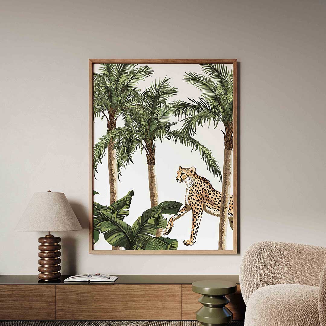 Luipaard en palmbomen Poster