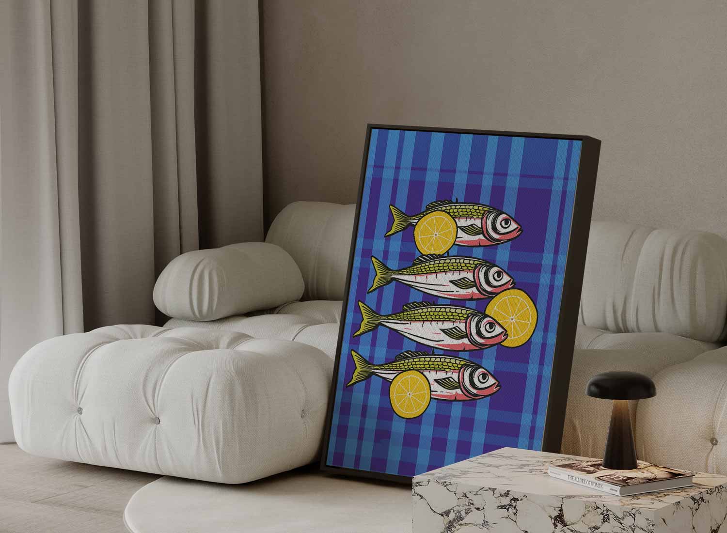 Vrolijke Vissen Met Citroen Kunstwerk-canvas-dibond-plexiglas-wanddecoratie-WallArtistic