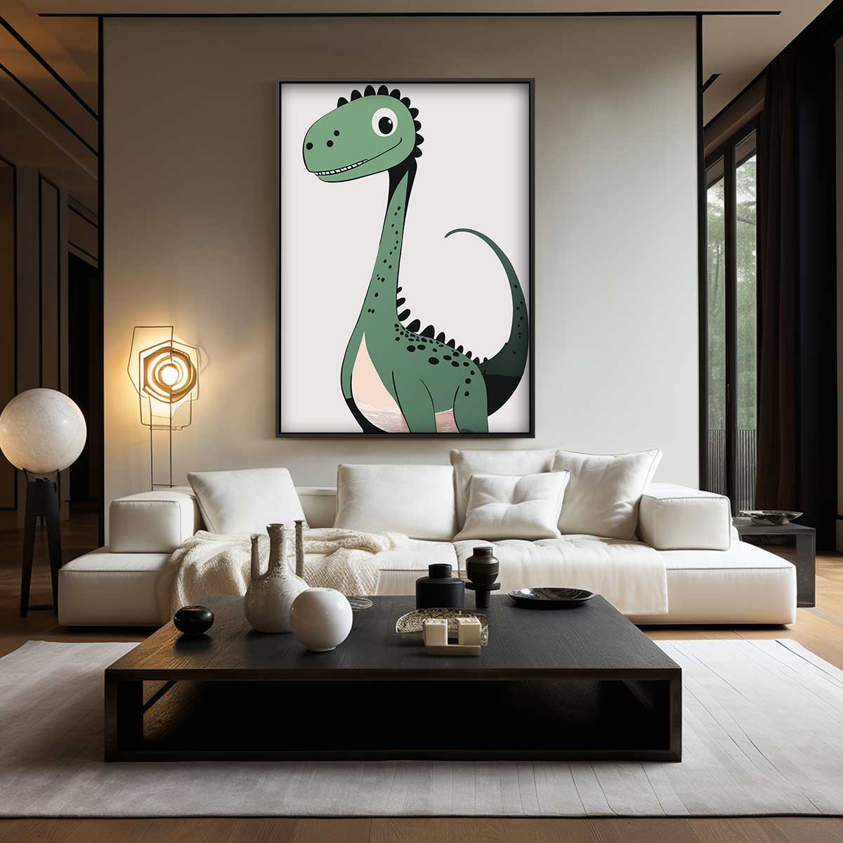 Vrolijke Dino Illustratie Kunstwerk-canvas-dibond-plexiglas-wanddecoratie-WallArtistic