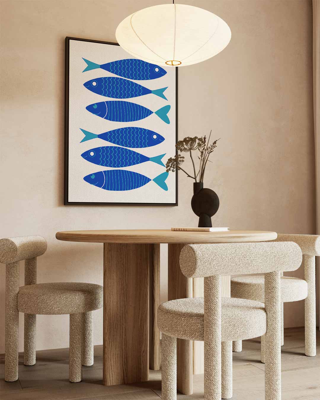 Vrolijke Blauwe Vissenschilderij Kunstwerk-canvas-dibond-plexiglas-wanddecoratie-WallArtistic