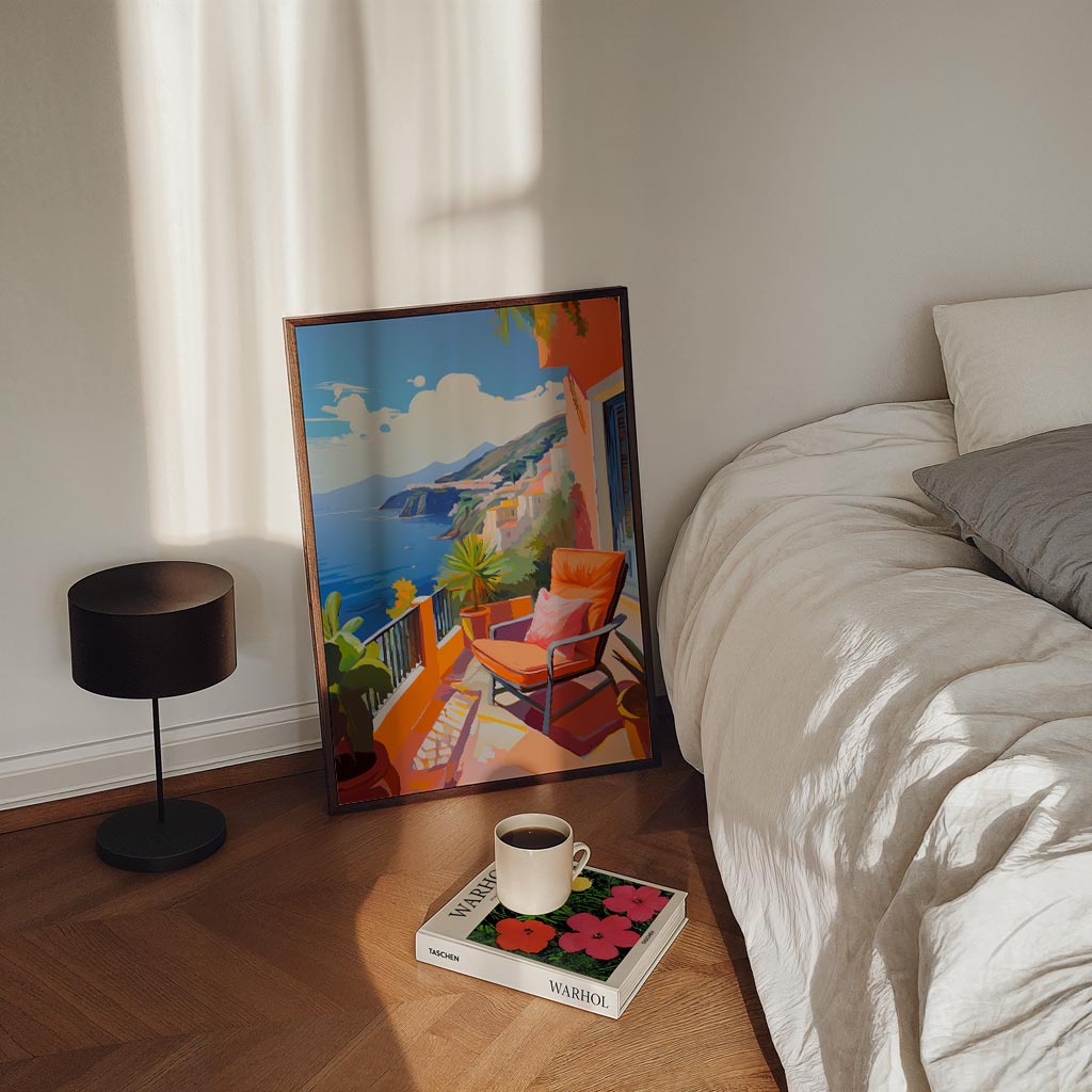 Zonnig Terras aan de Kust Poster