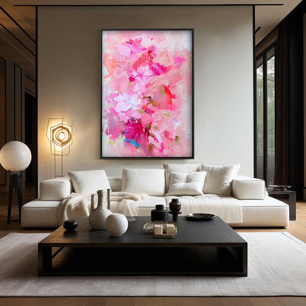 Roze Abstracte Compositie Kunstwerk-canvas-dibond-plexiglas-wanddecoratie-WallArtistic