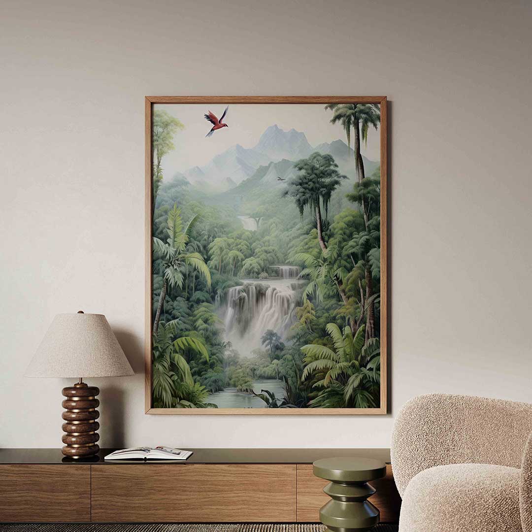 Vogel en waterval Poster