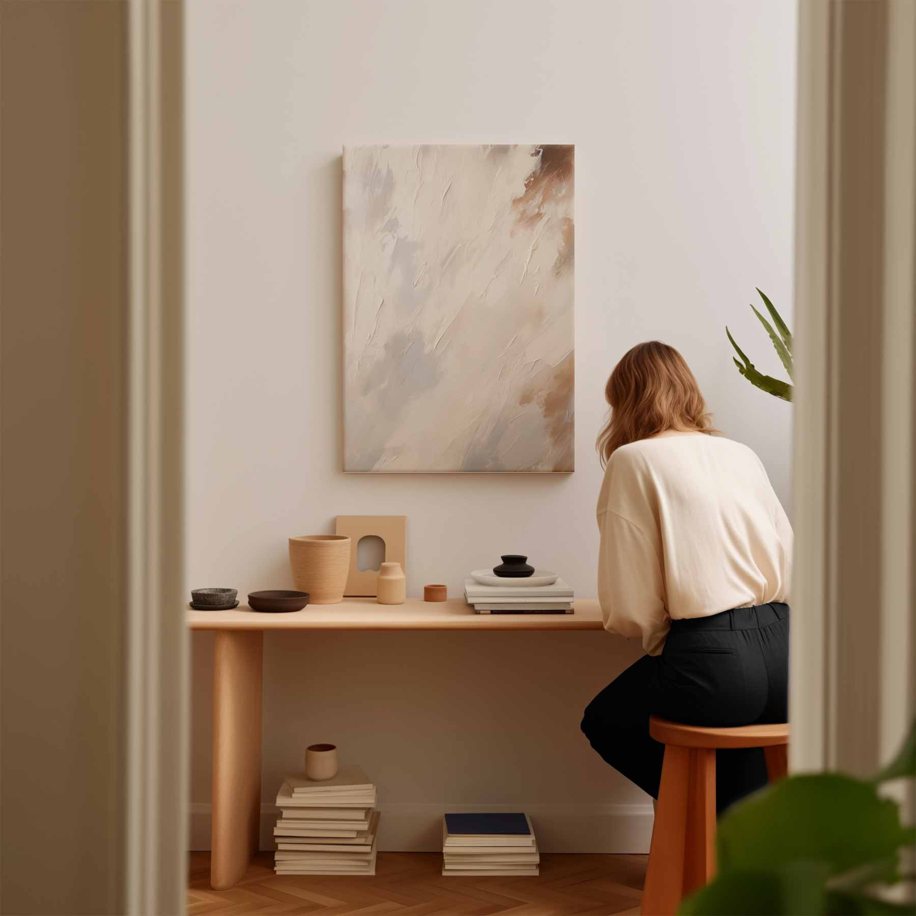 Dromerige Neutrale Abstracte Kunst Kunstwerk-canvas-dibond-plexiglas-wanddecoratie-WallArtistic