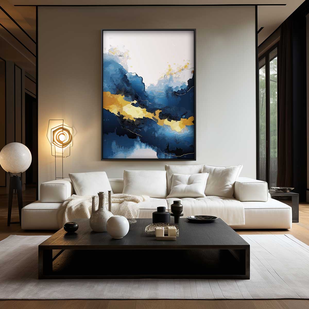 Blauw en Gouden Droomlandschap Kunstwerk-canvas-dibond-plexiglas-wanddecoratie-WallArtistic