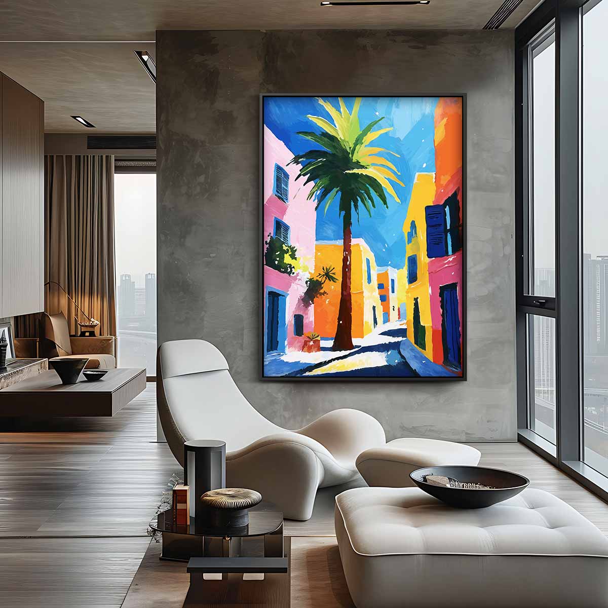 Zonnige Straat in de Middellandse Zee Kunstwerk-canvas-dibond-plexiglas-wanddecoratie-WallArtistic