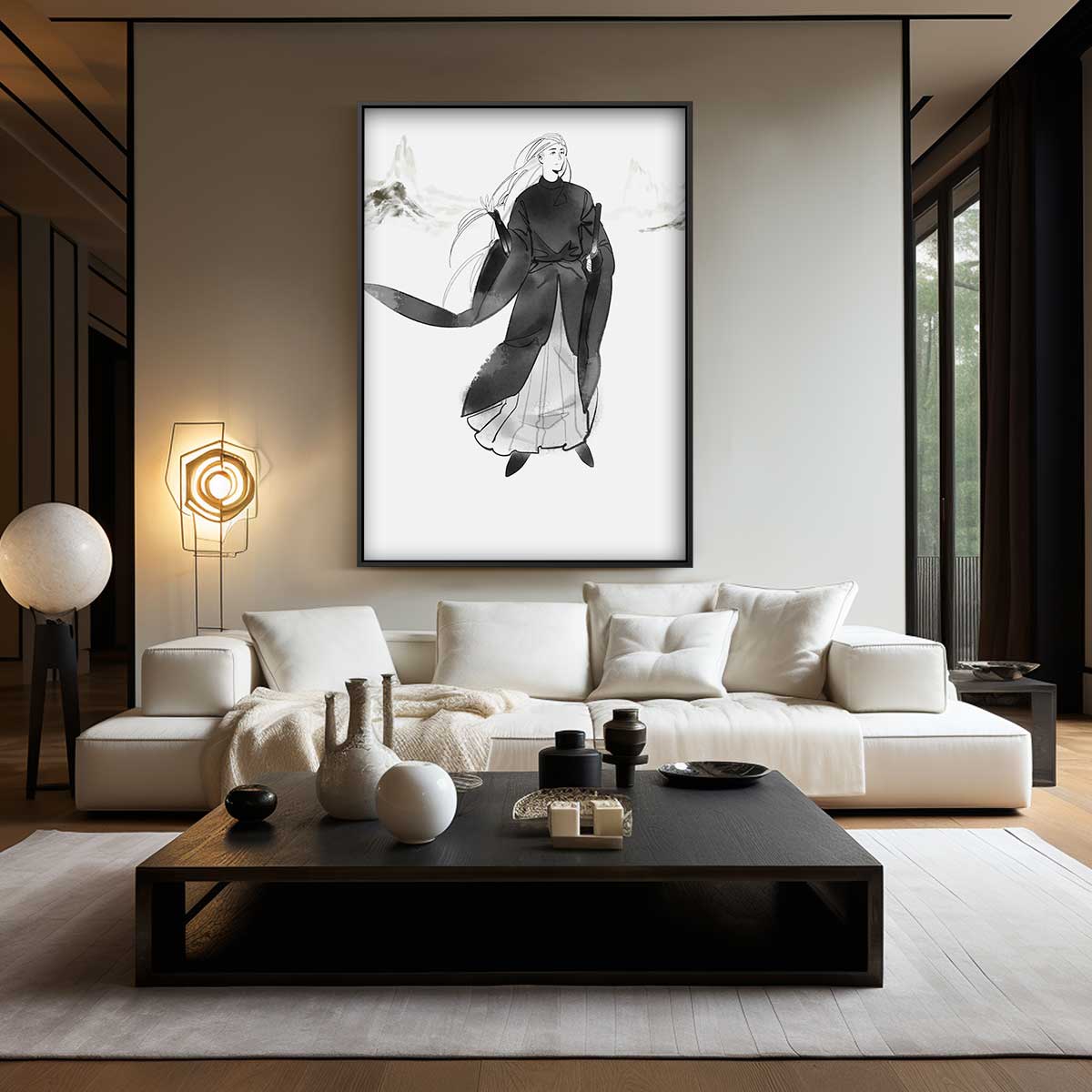Mystieke Krijger in de Mist Kunstwerk-canvas-dibond-plexiglas-wanddecoratie-WallArtistic