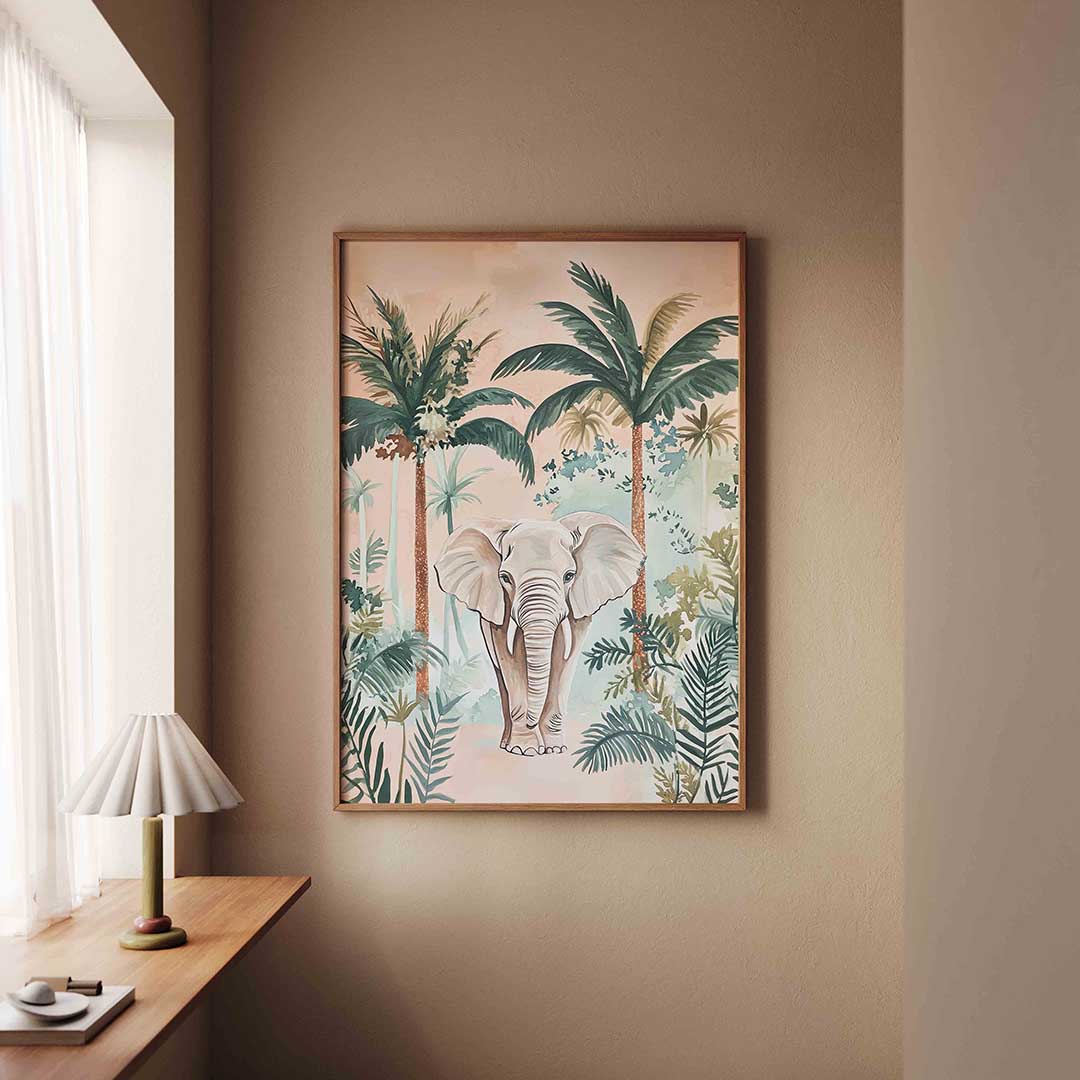 Olifant en palmbomen Poster