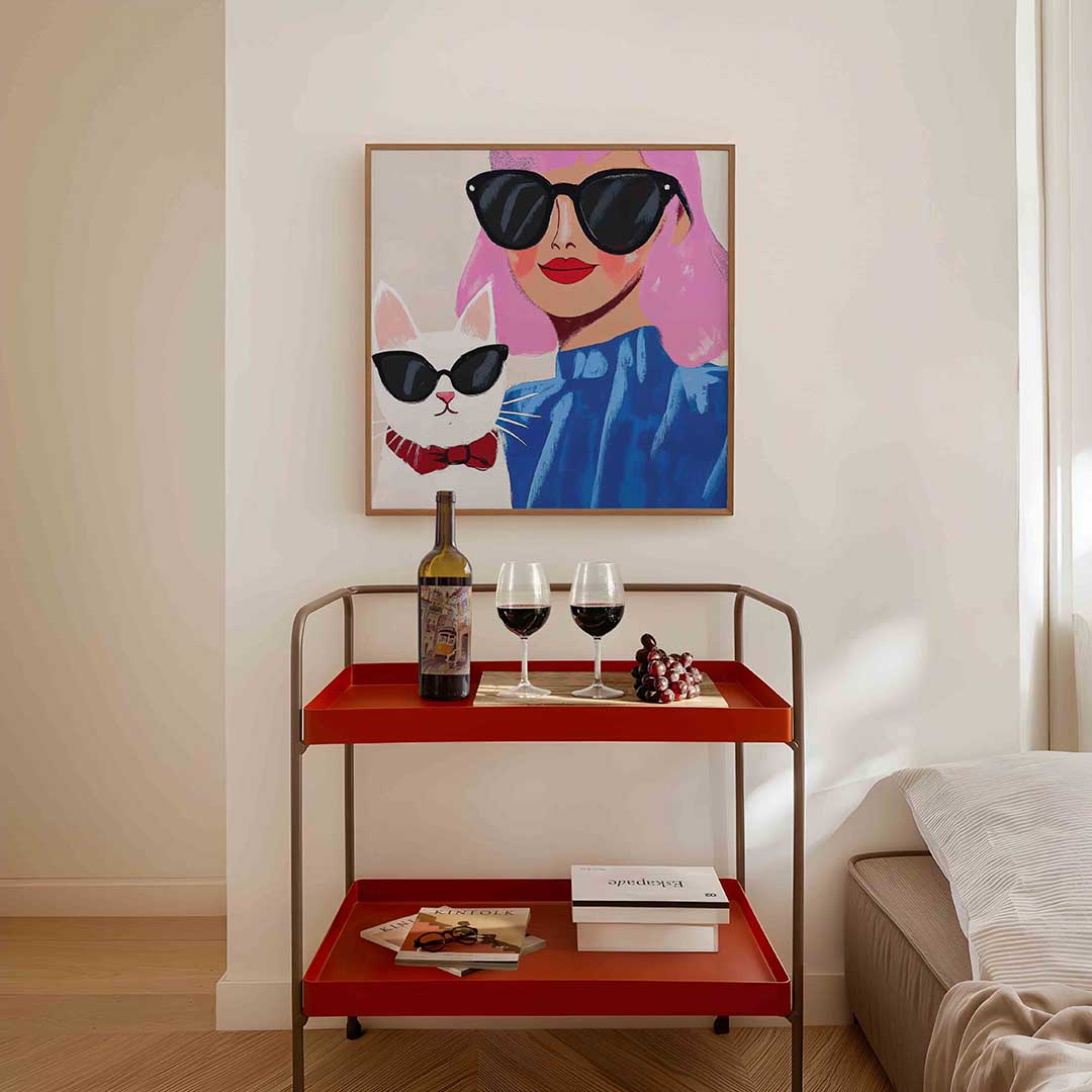 Vrouw en kat met zonnebrillen Poster