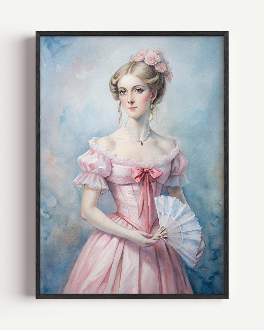 Victoriaanse Dame in Roze Jurk Poster-WallArtistic
