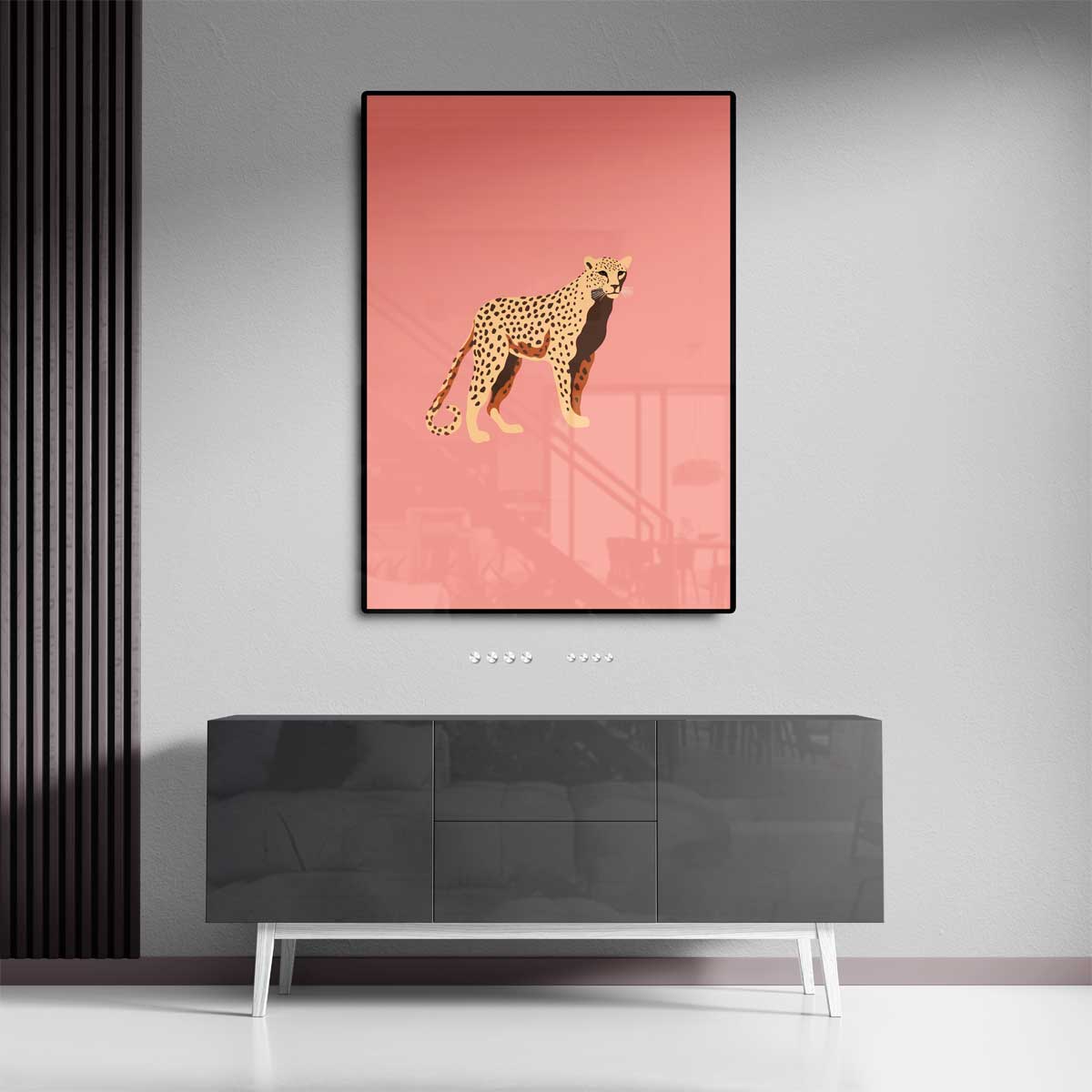 Kleurrijke Luipaard Illustratie Kunstwerk-canvas-dibond-plexiglas-wanddecoratie-WallArtistic
