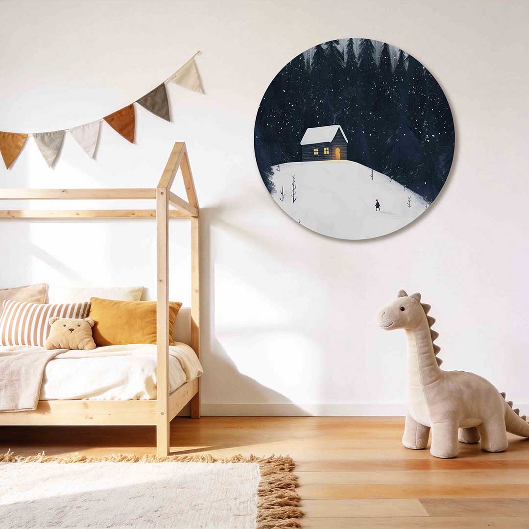Winterlandschap met huisje Muurcirkel