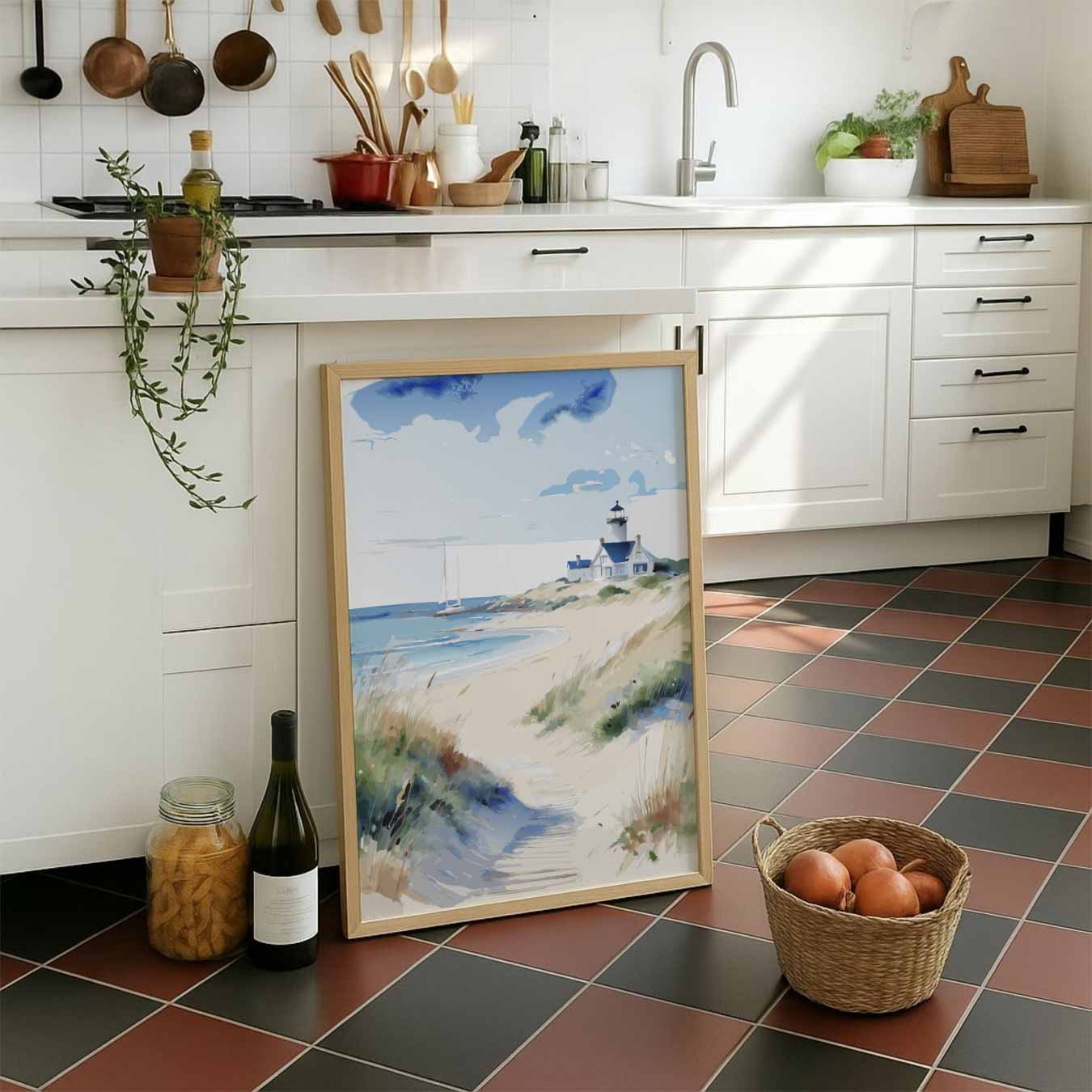 Zomerse Vuurtoren aan de Kust Poster-WallArtistic