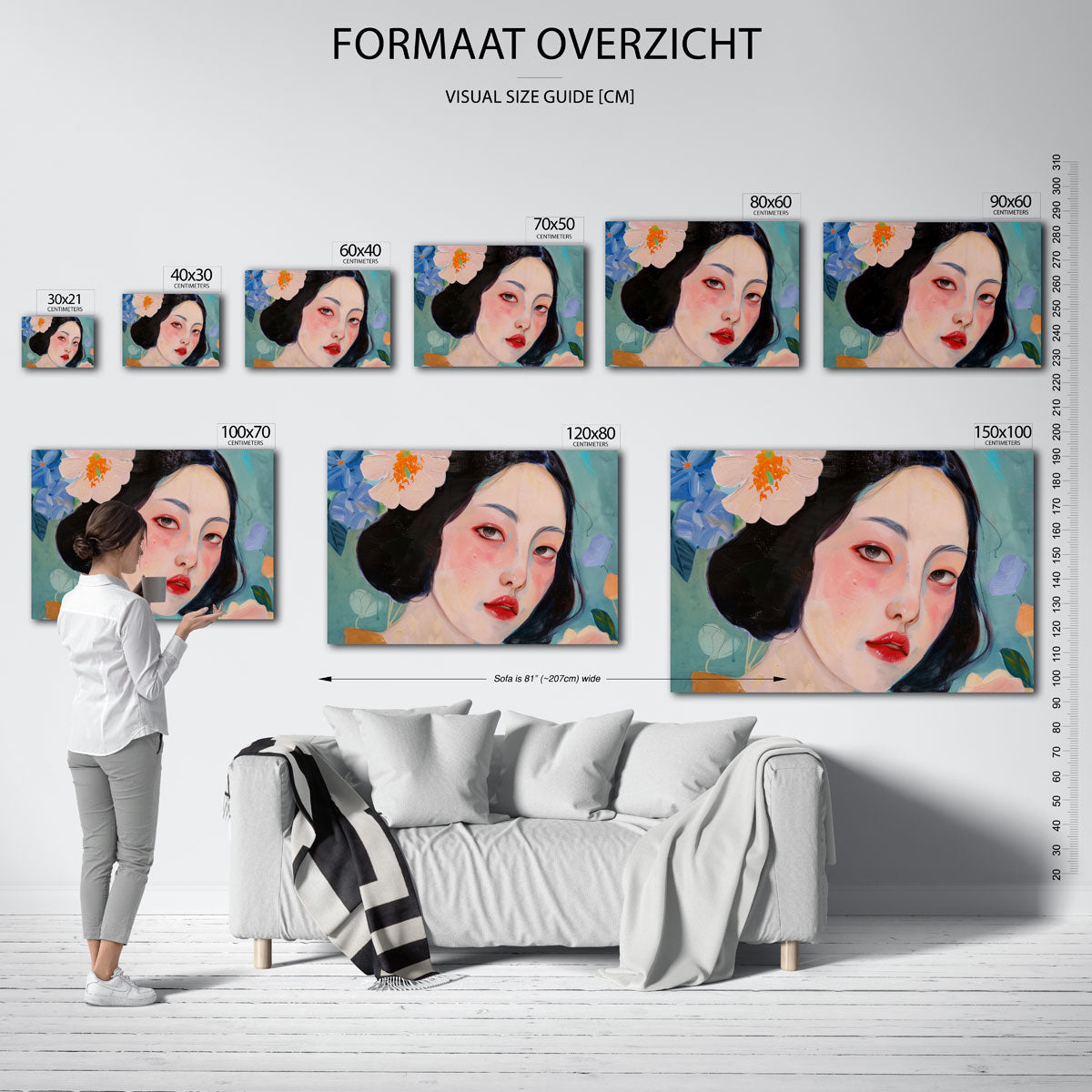 Vrouwelijk portret met bloemen Poster