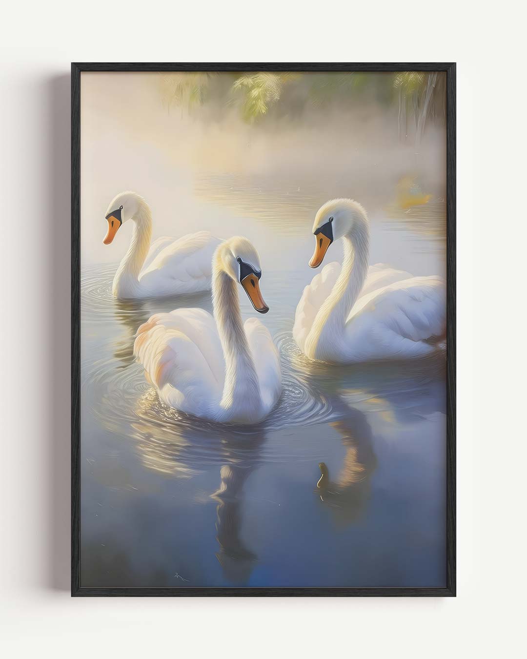 Dromerige Zwanen in Ochtendmist Poster-WallArtistic