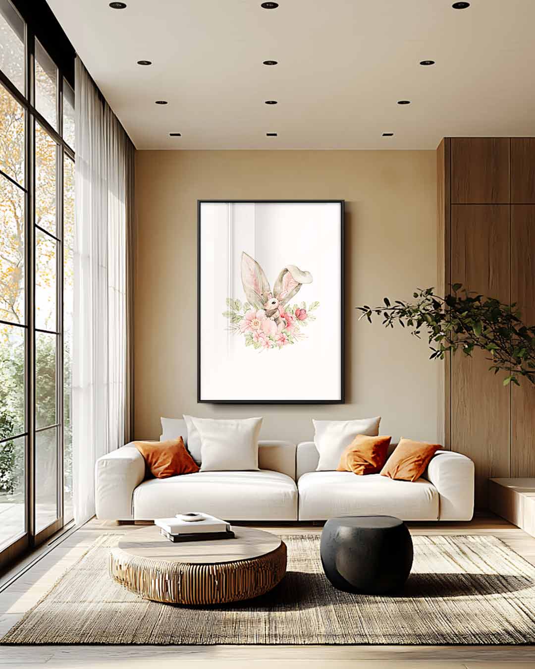 Schattige Konijn met Bloemenprint Kunstwerk-canvas-dibond-plexiglas-wanddecoratie-WallArtistic
