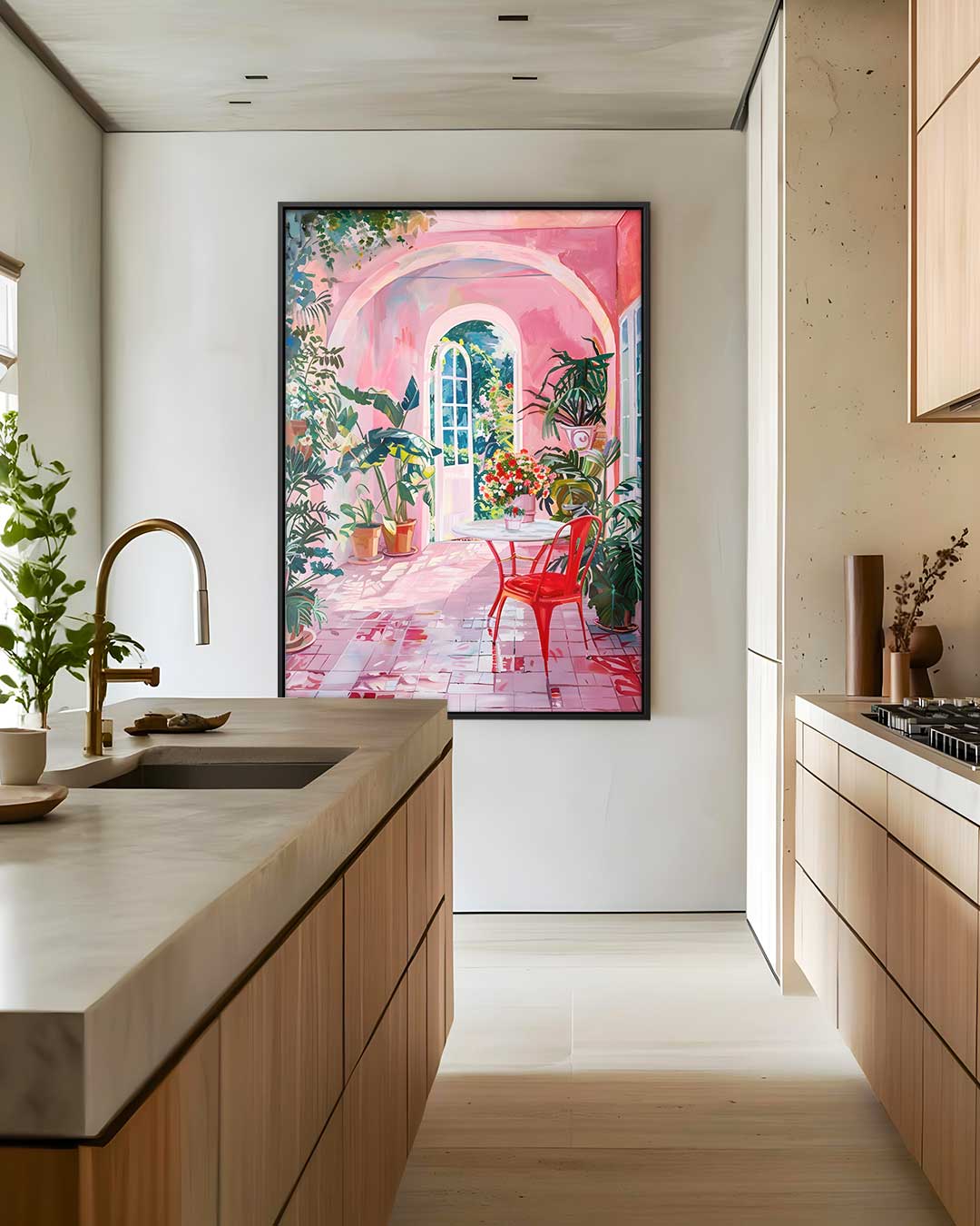 Roze Dromerige Tuinserre Schilderij Kunstwerk-canvas-dibond-plexiglas-wanddecoratie-WallArtistic