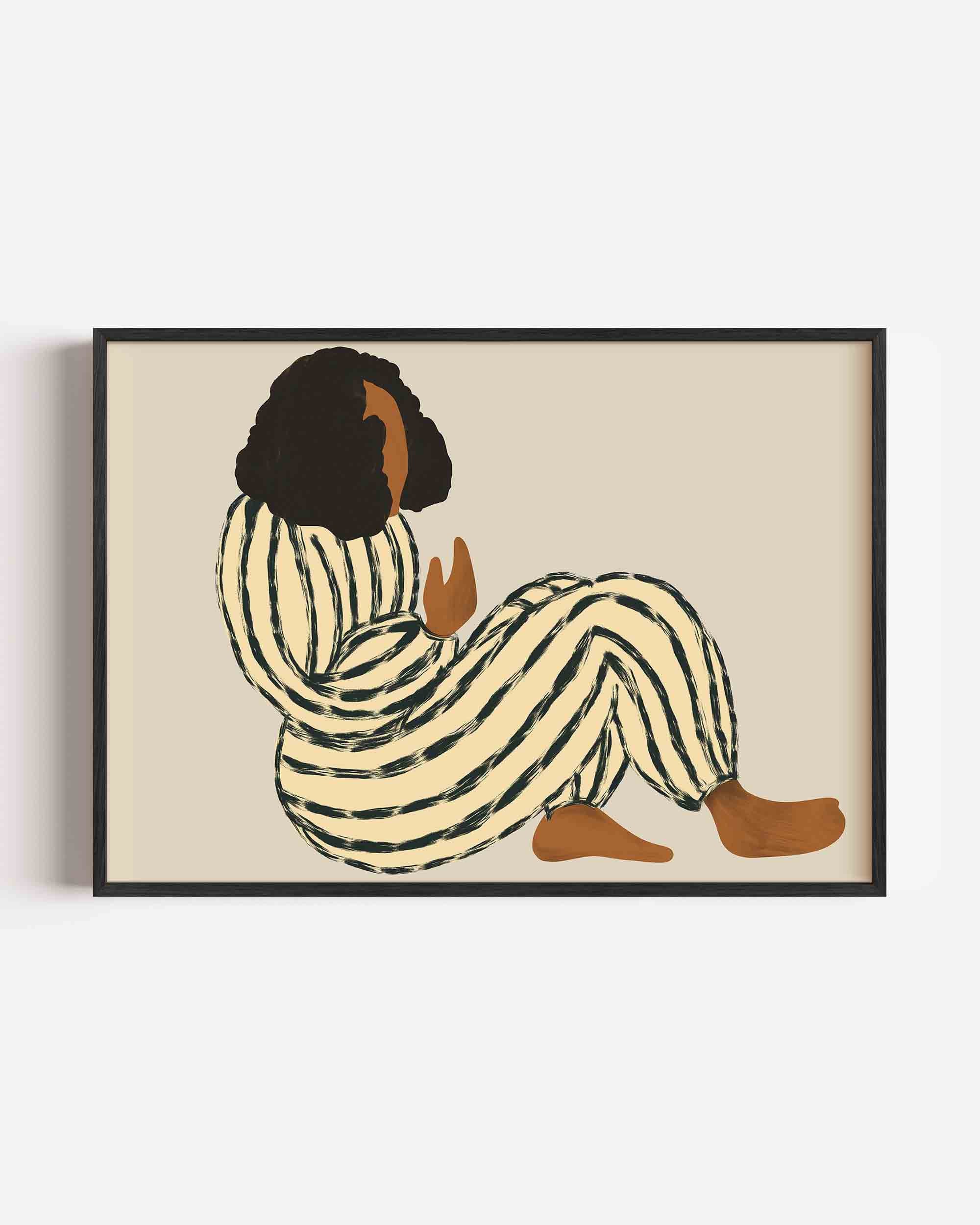 Zittende figuur met strepen Poster