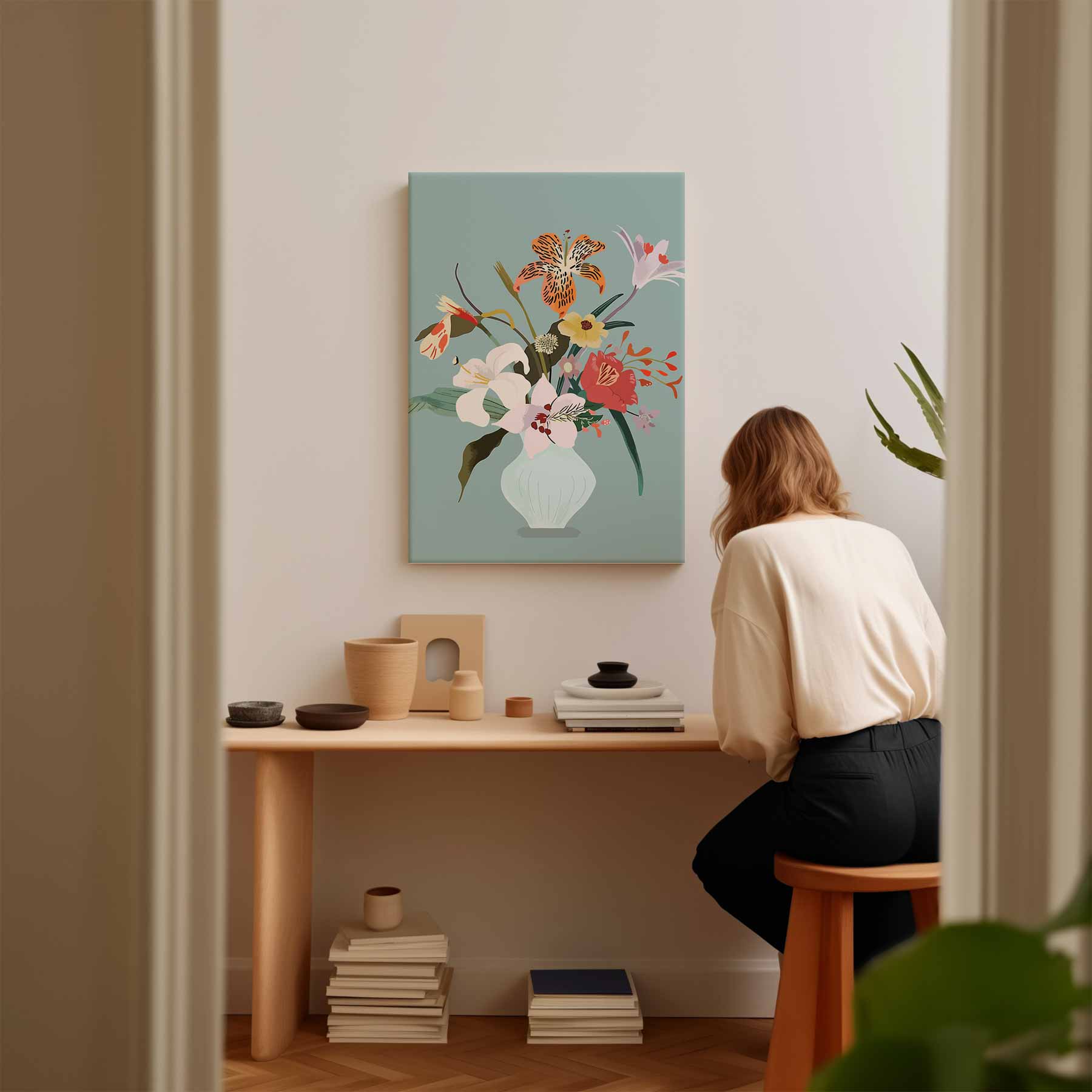 Bloemenpracht in Vaas Kunstwerk-canvas-dibond-plexiglas-wanddecoratie-WallArtistic