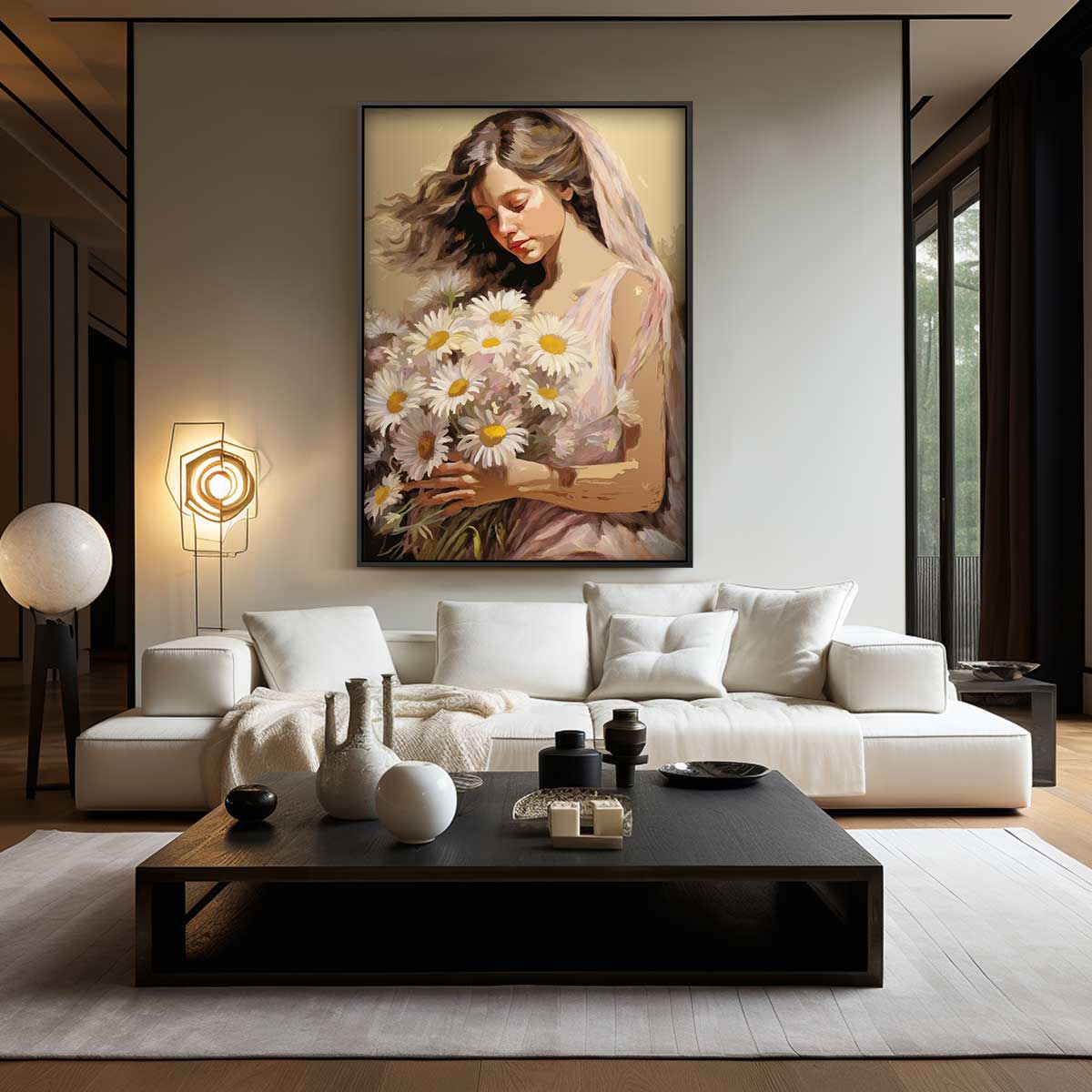 Vrouw met Madeliefjes Kunstwerk-canvas-dibond-plexiglas-wanddecoratie-WallArtistic