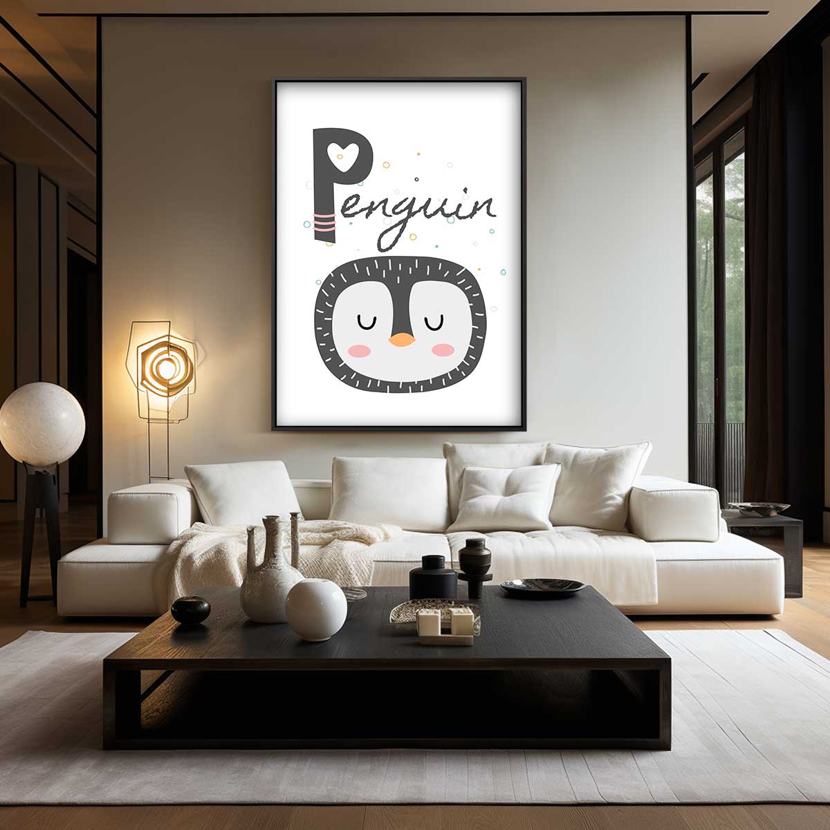 Slapende Pinguïn Illustratie Kunstwerk-canvas-dibond-plexiglas-wanddecoratie-WallArtistic
