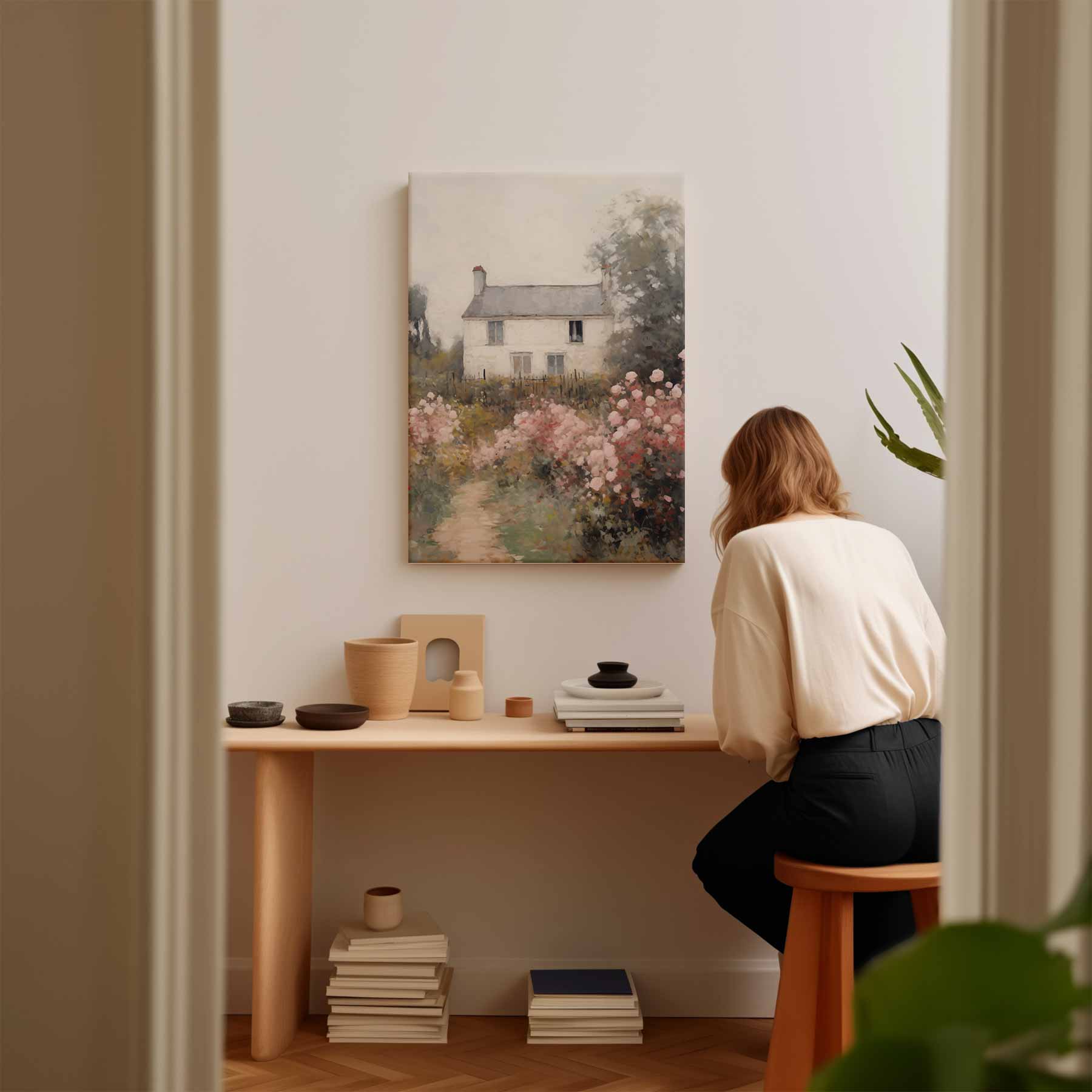 Rustiek Landhuis in Bloemrijk Landschap Kunstwerk-canvas-dibond-plexiglas-wanddecoratie-WallArtistic
