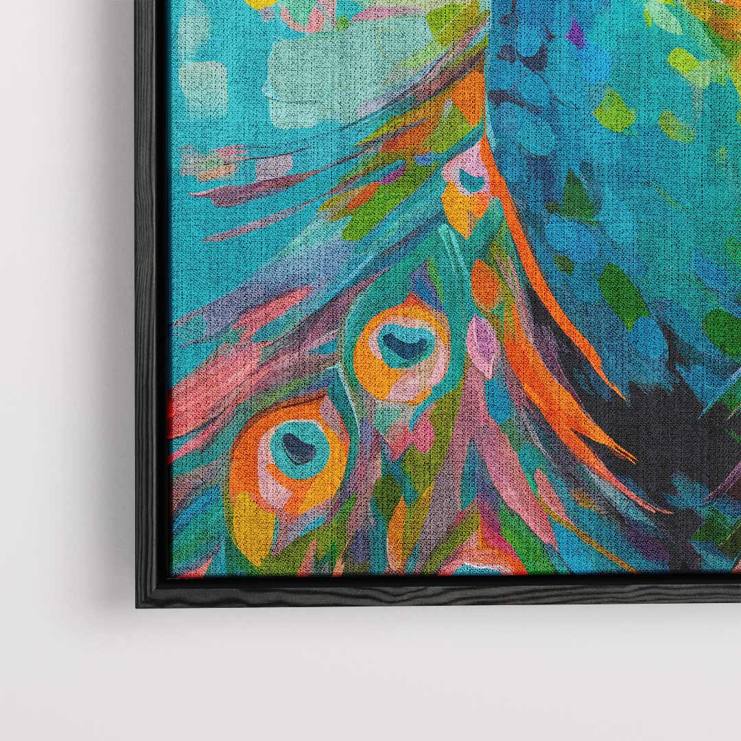 Kleurrijke Pauwportret Kunstwerk-canvas-dibond-plexiglas-wanddecoratie-WallArtistic