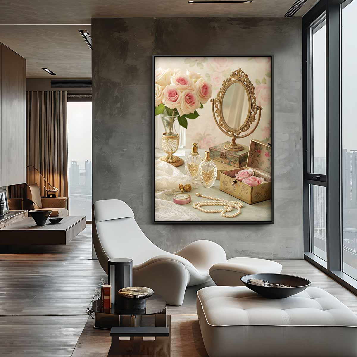 Vintage Rozen Sierlijst Kunstwerk-canvas-dibond-plexiglas-wanddecoratie-WallArtistic