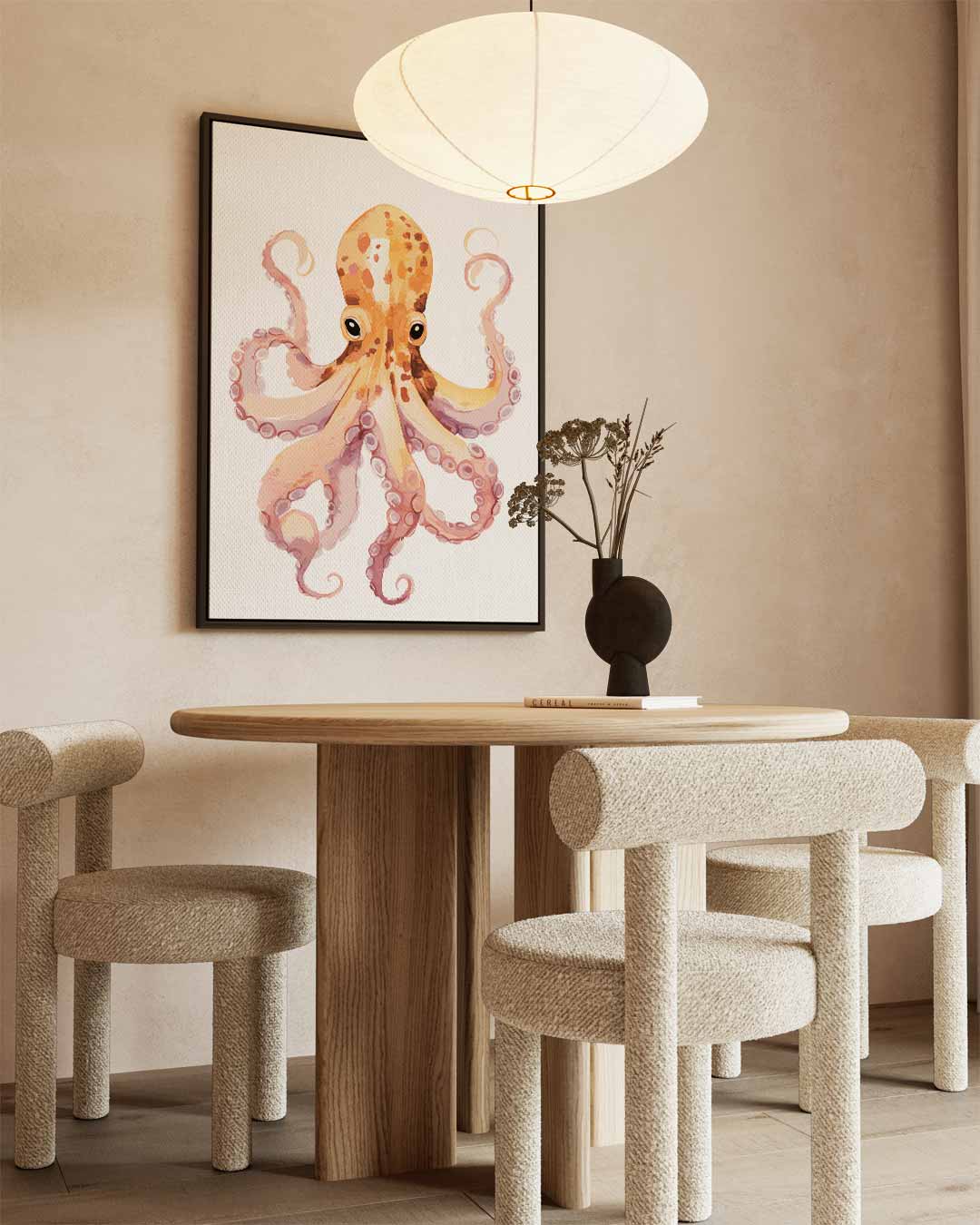 Vrolijke Octopus Illustratie Kunstwerk-canvas-dibond-plexiglas-wanddecoratie-WallArtistic