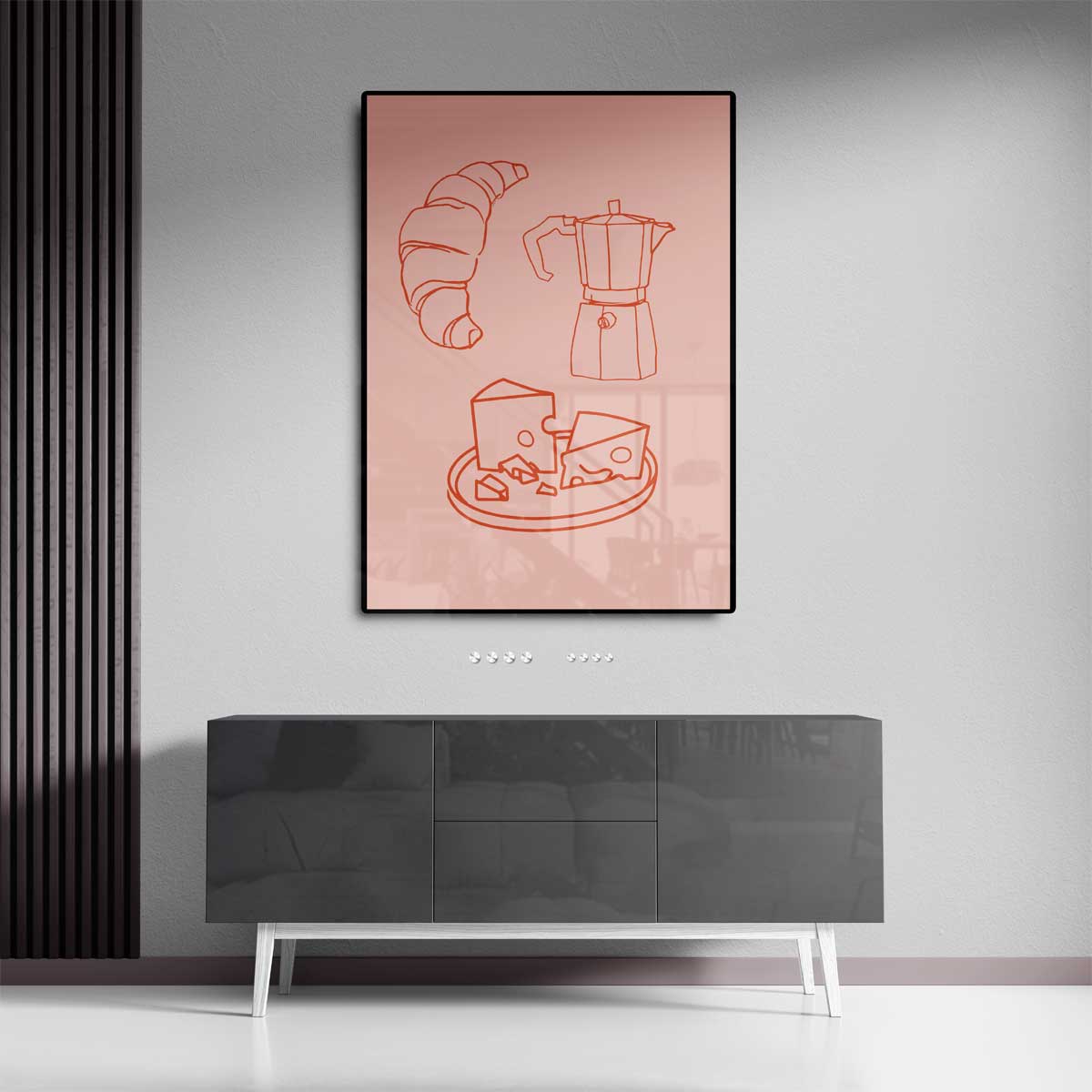 Ontbijt in Lijntekeningen Kunstwerk-canvas-dibond-plexiglas-wanddecoratie-WallArtistic