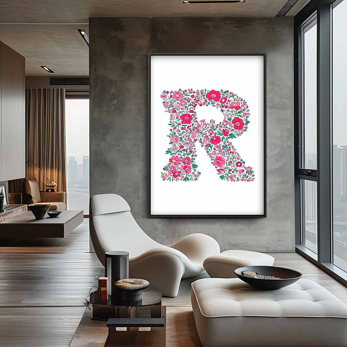 Bloemenletter R Kunstwerk-canvas-dibond-plexiglas-wanddecoratie-WallArtistic