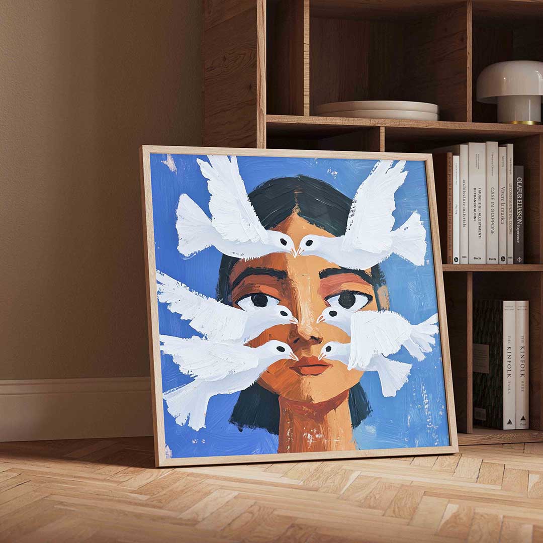 Vrouw met witte duiven Poster