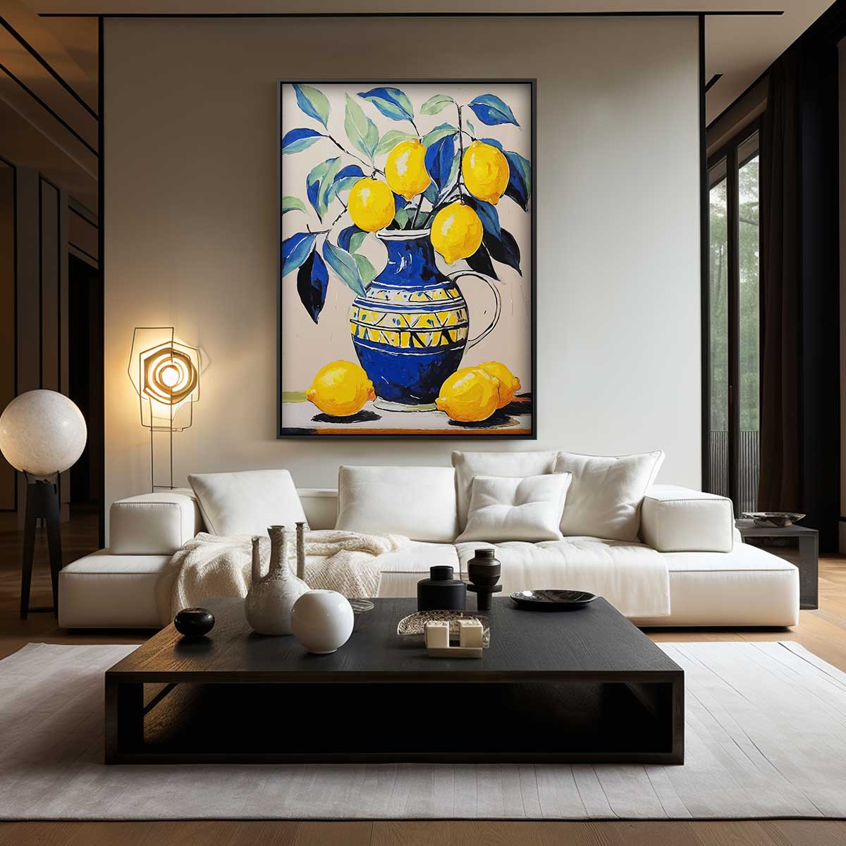 Citroenvaas met Levendige Bladeren Kunstwerk-canvas-dibond-plexiglas-wanddecoratie-WallArtistic