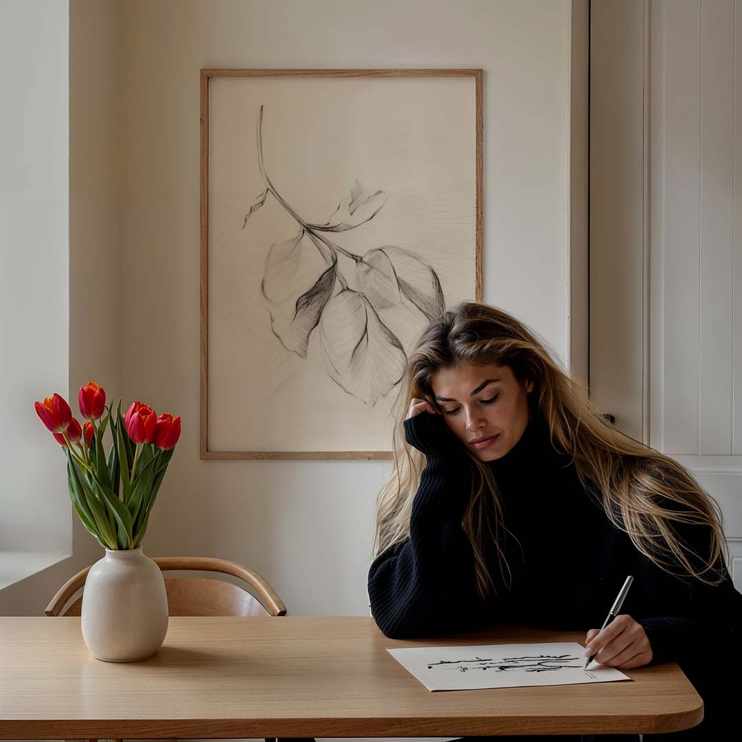 Elegant Potloodschets van Bladeren Poster-WallArtistic