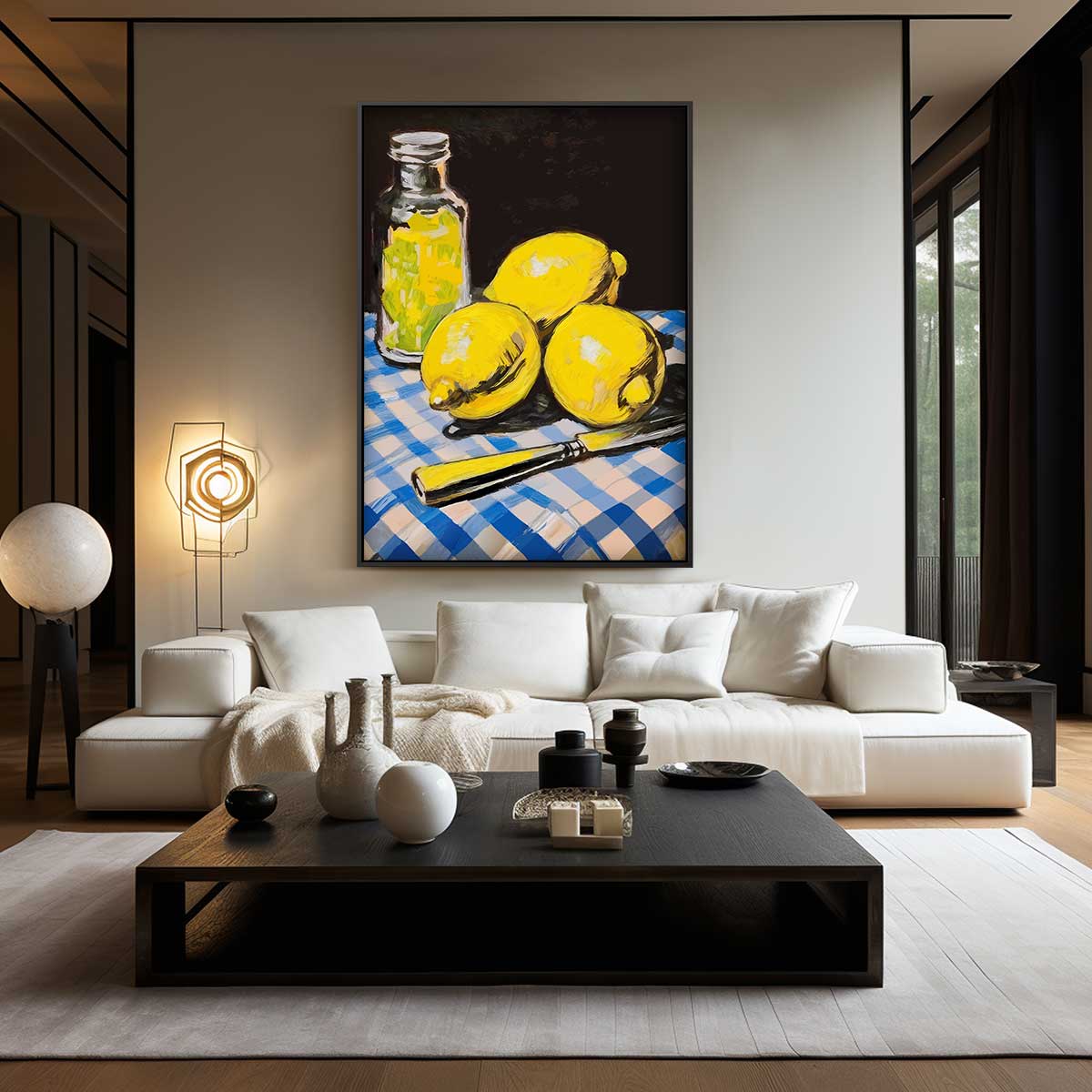 Citroenen op Geruite Tafel Kunstwerk-canvas-dibond-plexiglas-wanddecoratie-WallArtistic