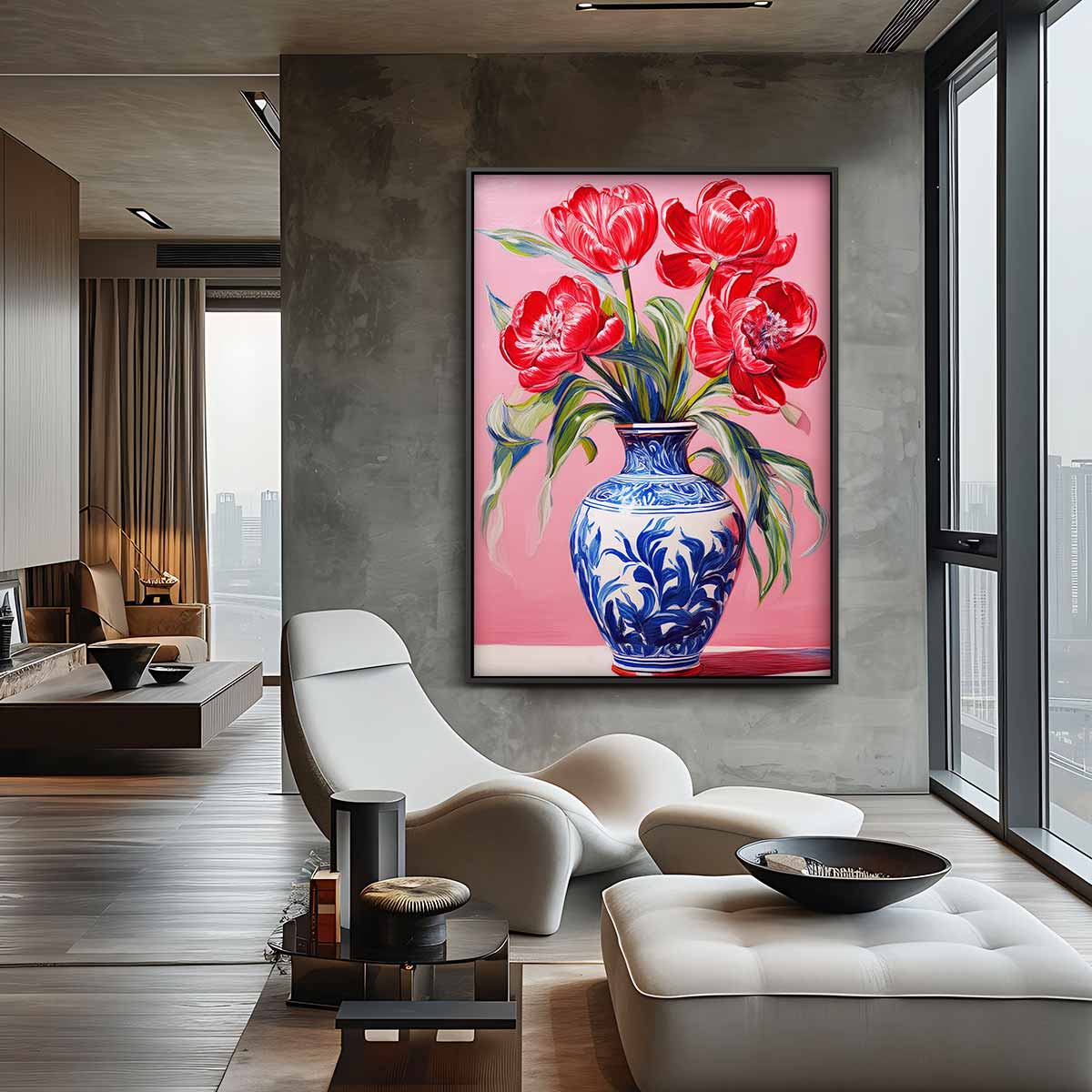 Levende Tulpen in Vaas Kunstwerk-canvas-dibond-plexiglas-wanddecoratie-WallArtistic