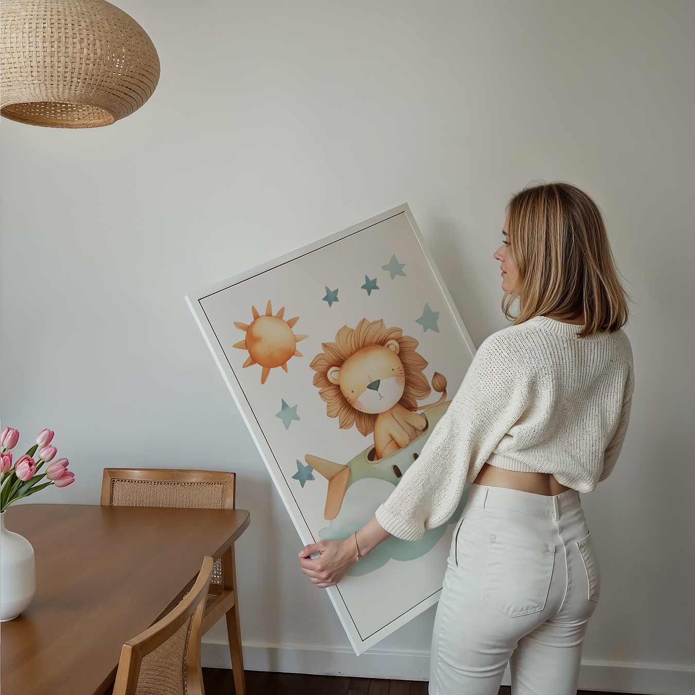 Dromerige Leeuw in het Vliegtuig Poster-WallArtistic