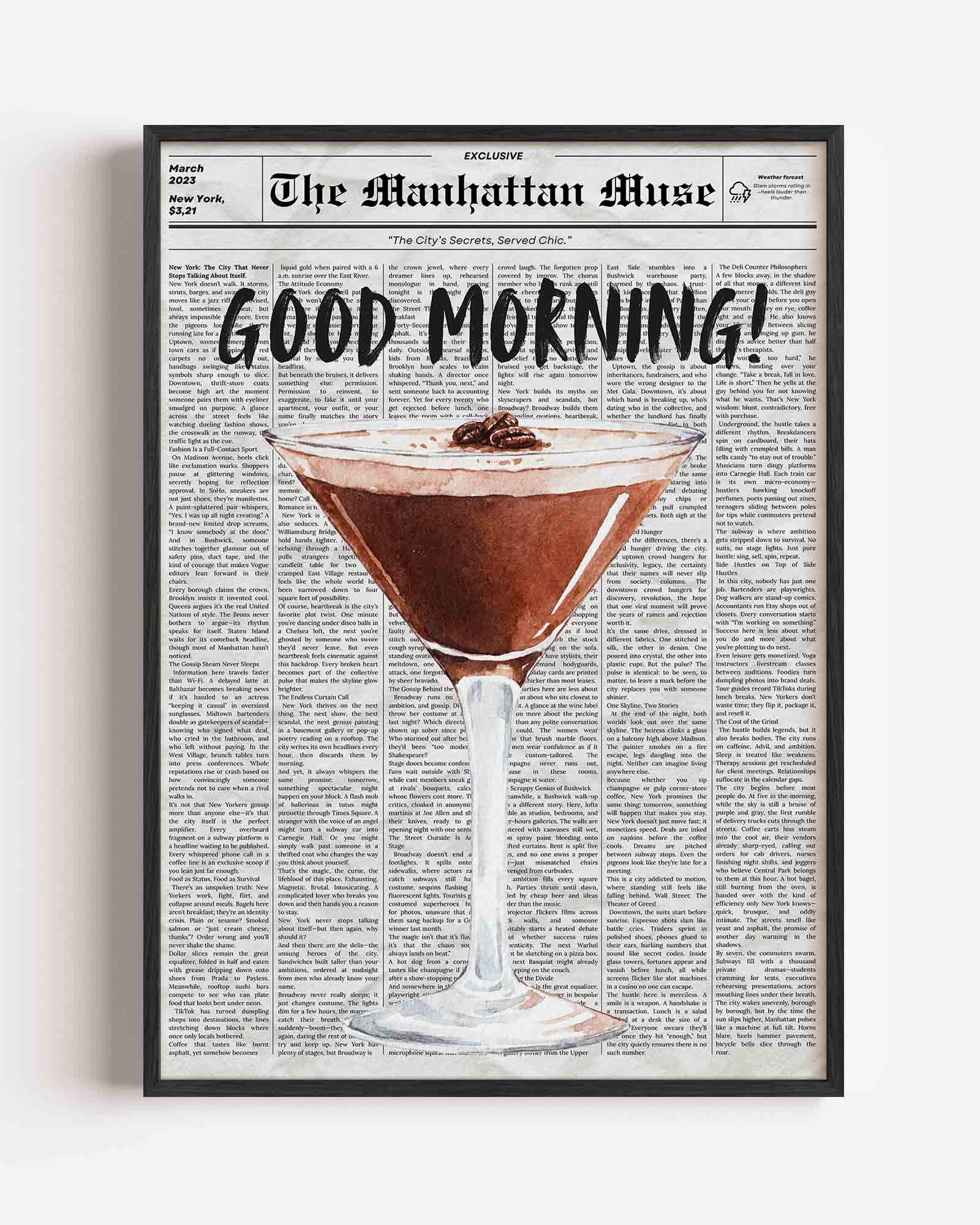 Cocktailglas op krant Poster