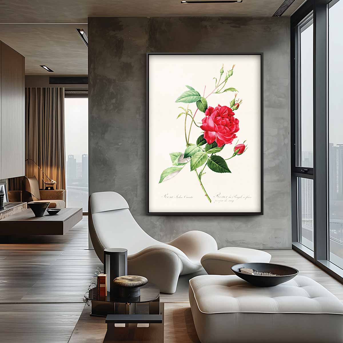 Bloeiende Rode Roos Illustratie Kunstwerk-canvas-dibond-plexiglas-wanddecoratie-WallArtistic