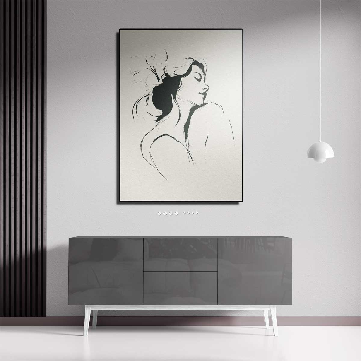 Dromerige Lijntekening Vrouw Kunstwerk-canvas-dibond-plexiglas-wanddecoratie-WallArtistic